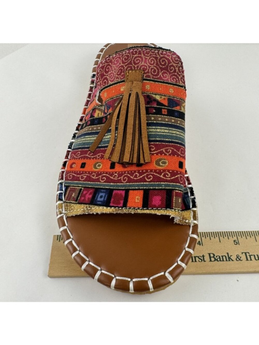 Boho Slide Sandals Womens 9.5 EU 41 Tassel Open Toe Multicolor Tribal Summer NEW - Picture 10 of 12